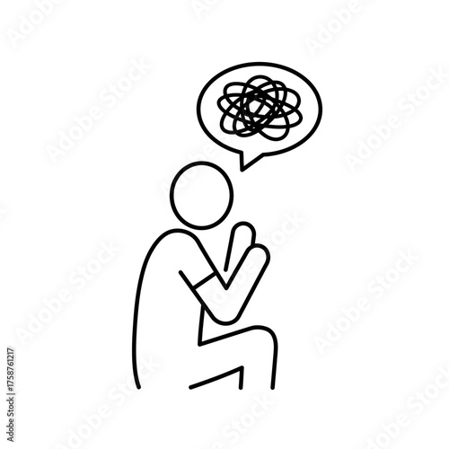 Simple line art icon of a person with confused thoughts.