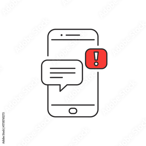 Smartphone with message alert and exclamation mark icon indicating important notification.