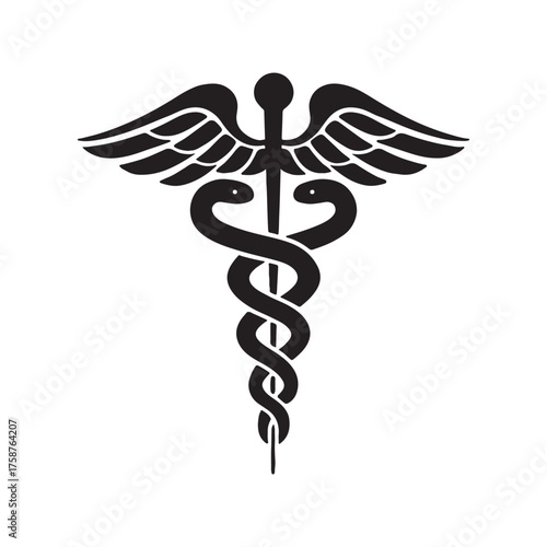 Classic medical emblem featuring intertwined serpents and winged staff, a powerful symbol representing health, healing, and professional care in various healthcare contexts
