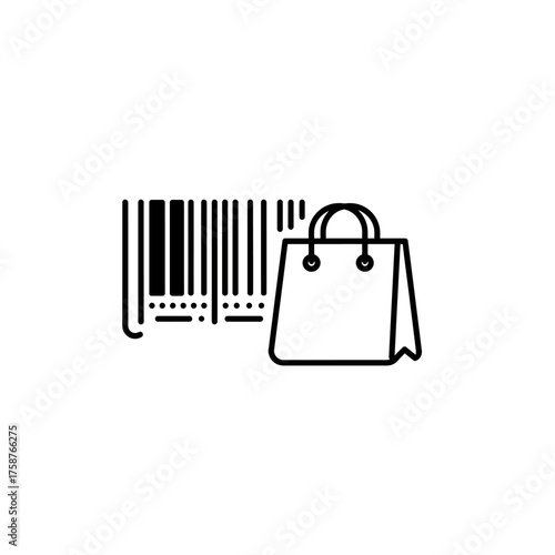Barcode and shopping bag symbol representing retail and consumerism concepts.