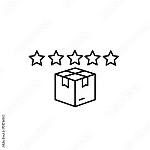Box with five stars rating represents product quality and customer satisfaction.