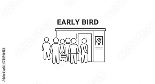 Early Bird Concept Showing People Waiting in Line.