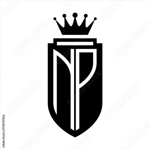 NP Vector logo initials shield with royal crown minimalist, elegant style