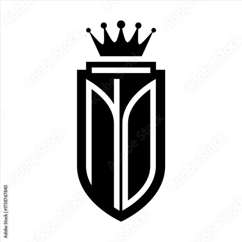 NO Vector logo initials shield with royal crown minimalist, elegant style