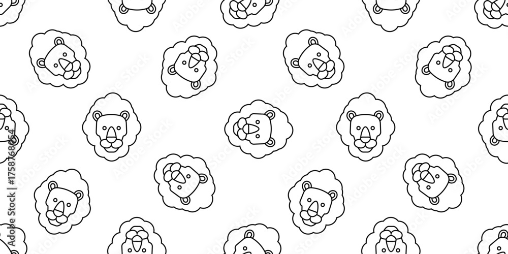 Obraz premium lion faces line seamless pattern print design vector illustration