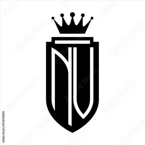 NV Vector logo initials shield with royal crown minimalist, elegant style