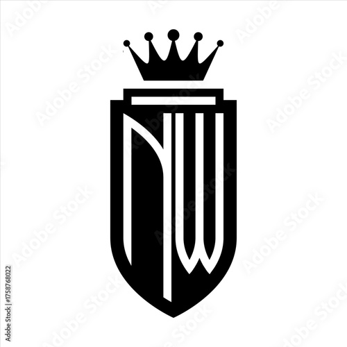 NW Vector logo initials shield with royal crown minimalist, elegant style