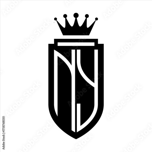 NY Vector logo initials shield with royal crown minimalist, elegant style