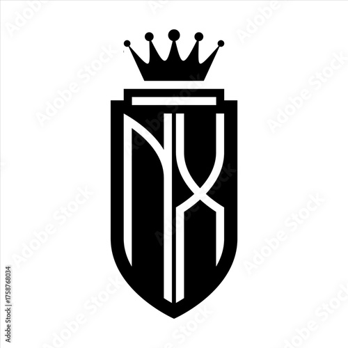 NX Vector logo initials shield with royal crown minimalist, elegant style