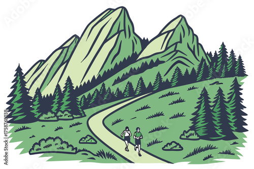 Boulder Colorado mountain trail vector, modern adventure style
