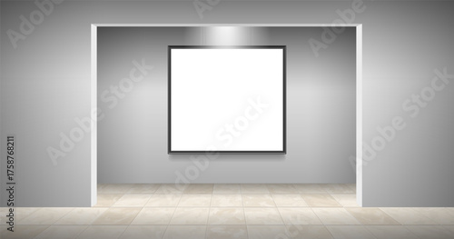 modern  art gallery museum interior with  blank  picture frame on the wall tiles floor  mock up vector illustration