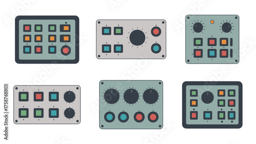 TV remote control panel with buttons and digital interface icons