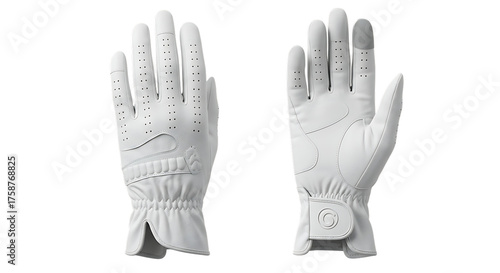 Pair of white golf gloves isolated on transparent background