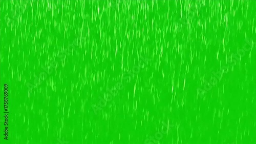 Dramatic lightning strikes during heavy rain on vibrant green screen backdrop