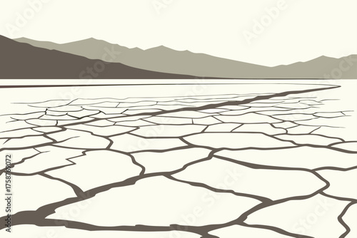 Minimalist Death Valley salt flats vector with layered desert tones and distant mountains
