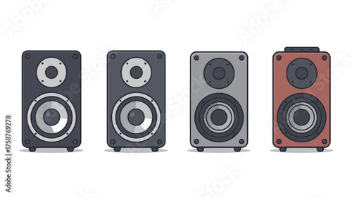 Black audio speaker isolated on white background with bass woofer and stereo system