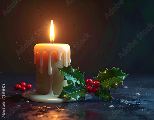 Cute Claymation 3D Render of a Melting Candle and Holly Sprig