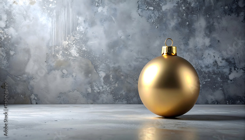 Minimalist Brutalist Architecture Inspired Background with Gold Christmas Bauble