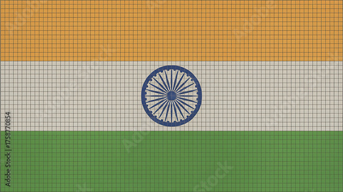 Indian flag with saffron, white, and green bands, featuring a navy blue wheel emblem.