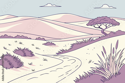 Modern flat vector of White Sands National Park in soft pastel dunes
