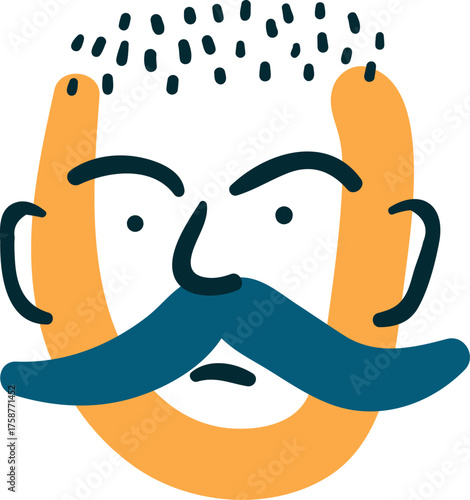 Moustache Man Caricature. Abstract Funny
