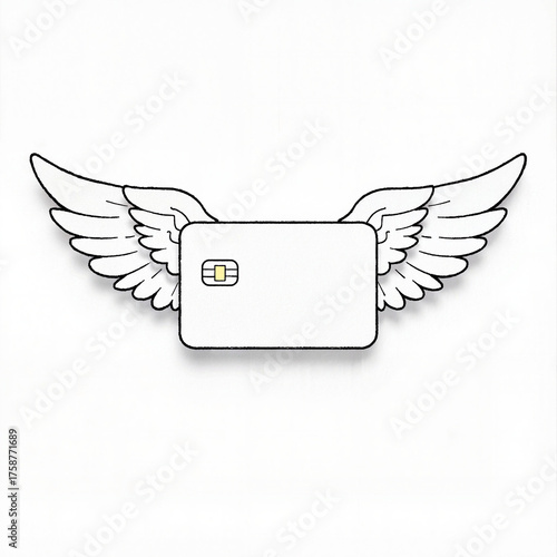 Minimalist credit card with angelic wings, creative design, symbolism