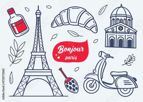 Iconic Paris Elements Tour Treat Church Scooter Outlined With Red Accents