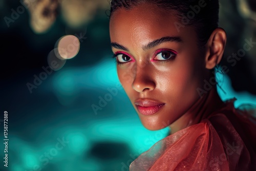 Young woman with glowing sk...