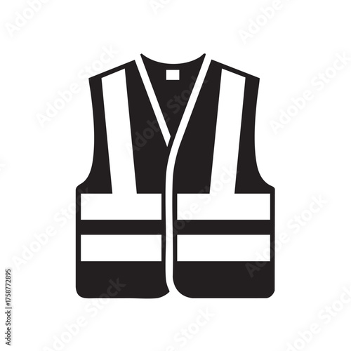 A minimalist black and white icon illustrates a high-visibility safety vest, representing essential protective workwear for various industrial and construction environments.
