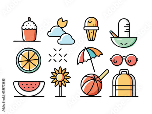 Summer Vibes Portrayed Through Vector Icons With Clean Outlines And Vibrant