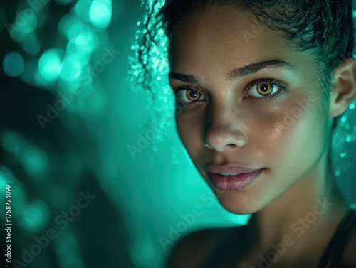 Young woman with curly hair...