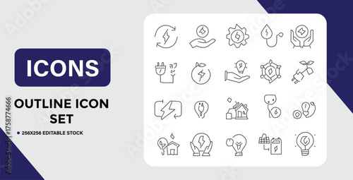 Outline Icon Set Renewable Energy Sustainability and Eco Friendly Power Solutions