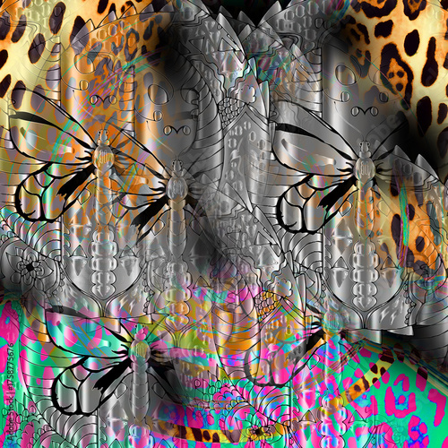 Colorful fashion print leopard designs.Fabric fashion pattern.Wave textile print design,illustration.Fractal colorful pattern.Print pattern illustration.New season fabric print.Textile fashion pattern