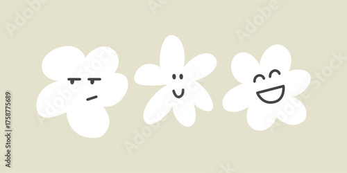 Hand drawn vector illustration of flowers with funny faces