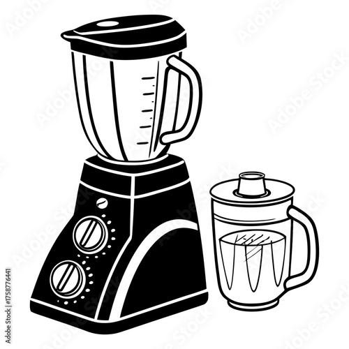 Black and white illustration of a blender and a smoothie maker