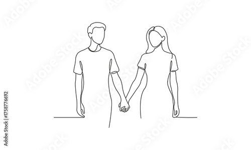 Minimalist line art of a couple holding hands isolated on white background