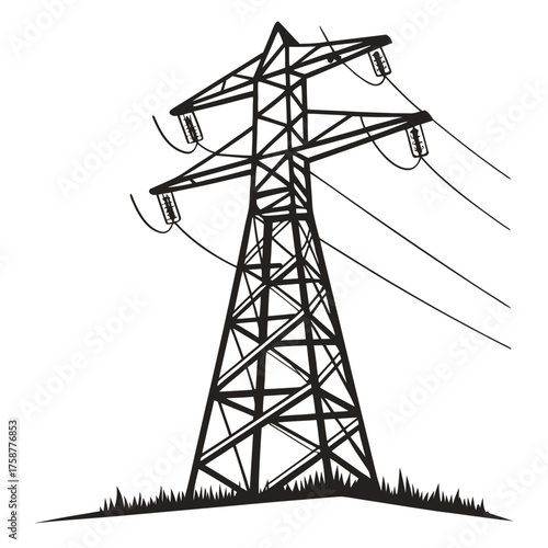 Illustration of a power line tower in black color
