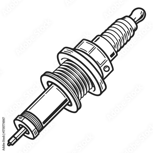 Illustration of a spark plug in black and white
