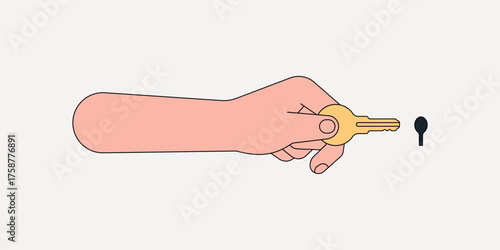 Hand holding key, property collage element vector