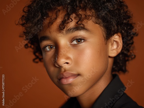 Curly-haired child with exp...