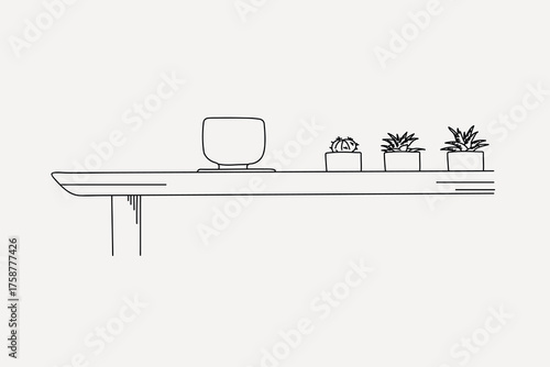 Cactus houseplant line art illustration vector