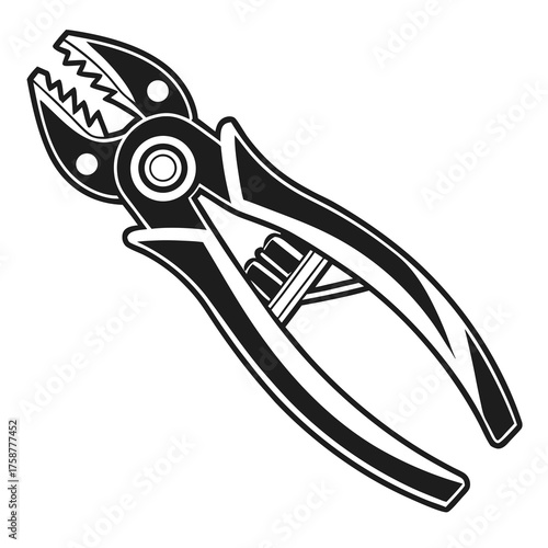 Black and white vector illustration of molar tooth extraction forceps isolated