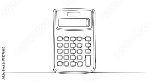 Single line drawing of a classic calculator, minimalist mathematical tool