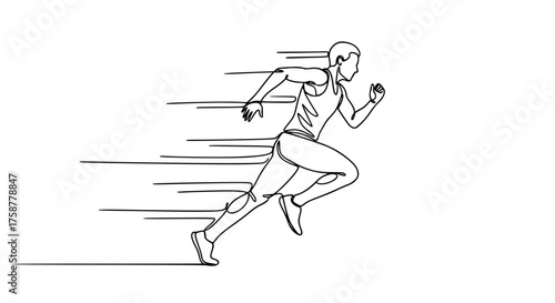 Single line drawing of a person running fast, minimalist motion art