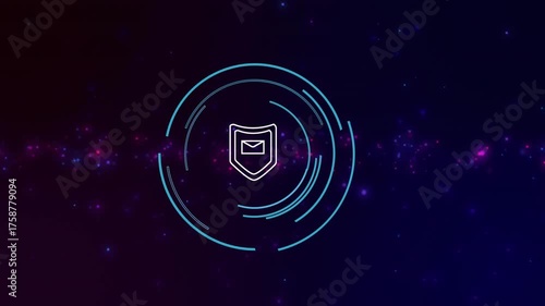 Particle opening, arcs drawing ring, envelope shield fading in, rings rotating pulsing for scanning