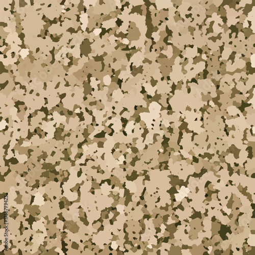Seamless camouflage pattern or granite stone texture in shades of brown, beige, and khaki. Abstract vector background for textiles, packaging, or digital wallpaper.