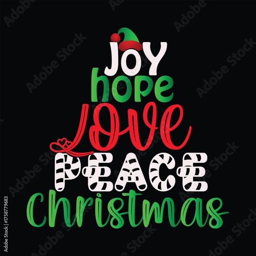 Joy hope love peace Christmas graphic prints set, t shirt designs for ugly sweater x mas party. 