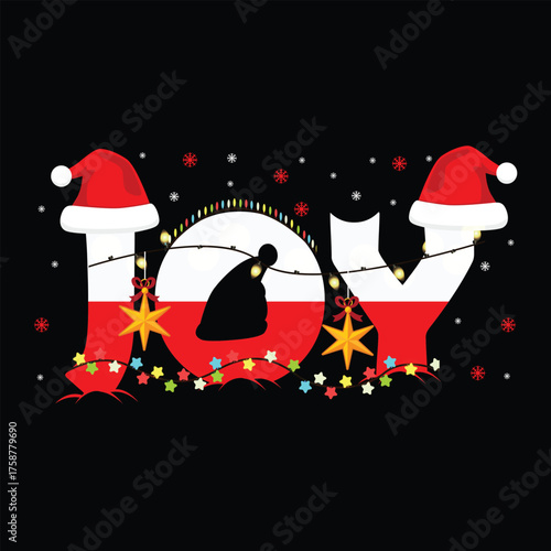 Joy Christmas graphic prints set, t shirt designs for ugly sweater x mas party. 