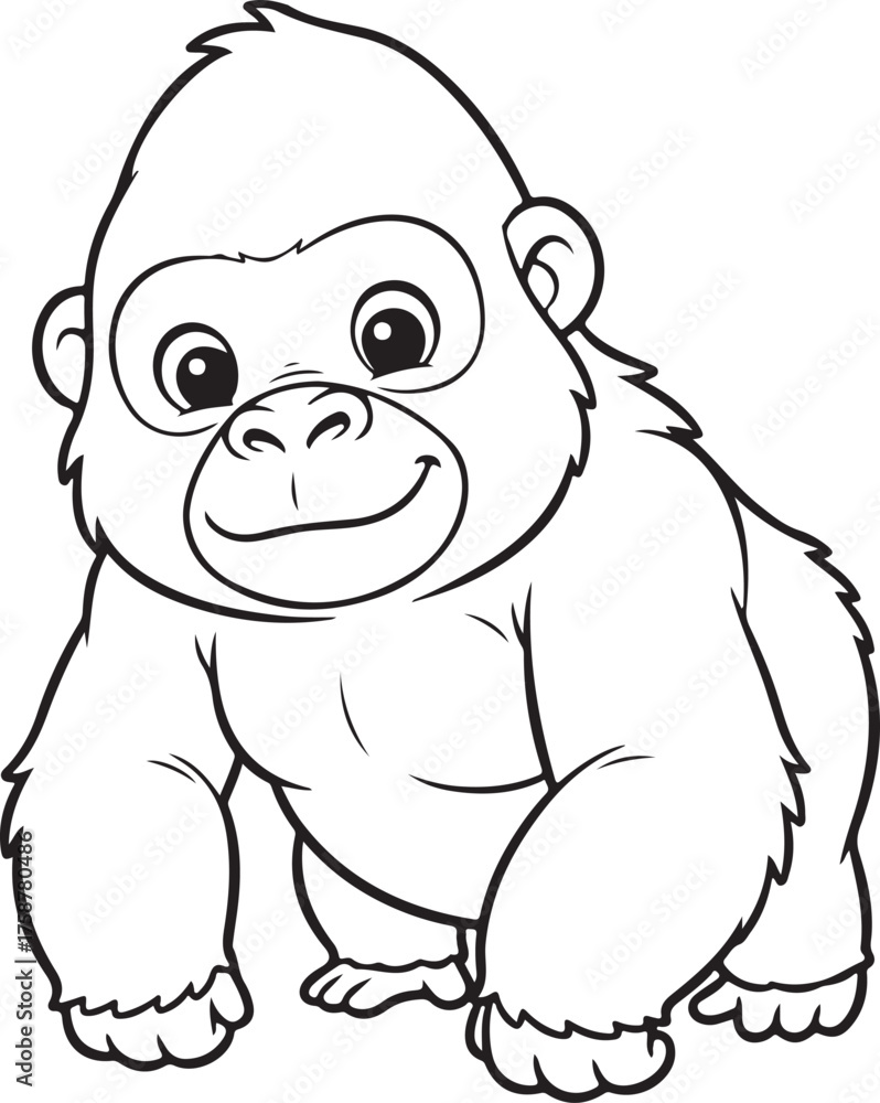 Obraz premium Adorable cartoon baby gorilla line art cute adorable animal wildlife drawing for kids coloring pages