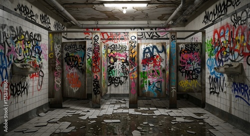 Abandoned Public Toilet with Graffiti